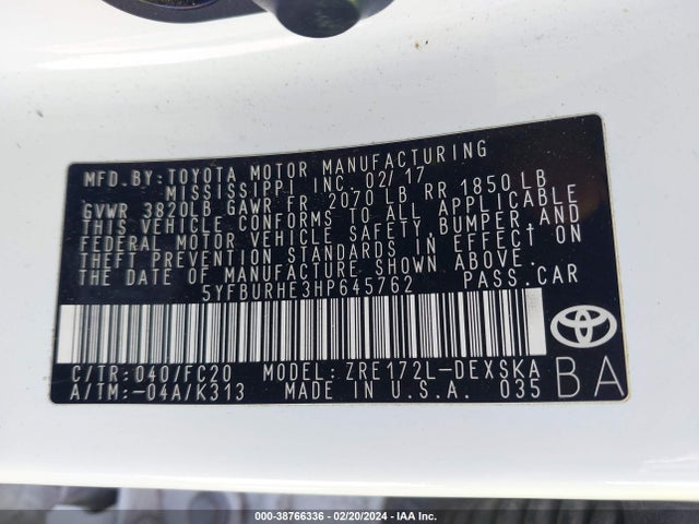 Toyota COROLLA SE 2017 5YFBURHE3HP645762 Image 9