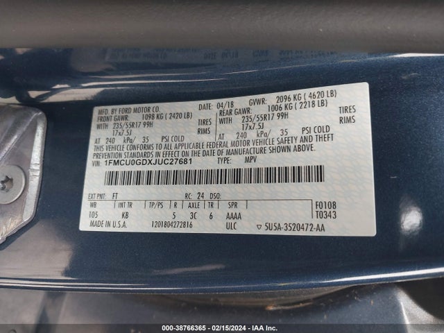 Ford ESCAPE SE 2018 1FMCU0GDXJUC27681 Image 9