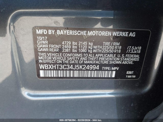 2018 BMW X1 XDRIVE28I VIN: WBXHT3C34J5K24994
