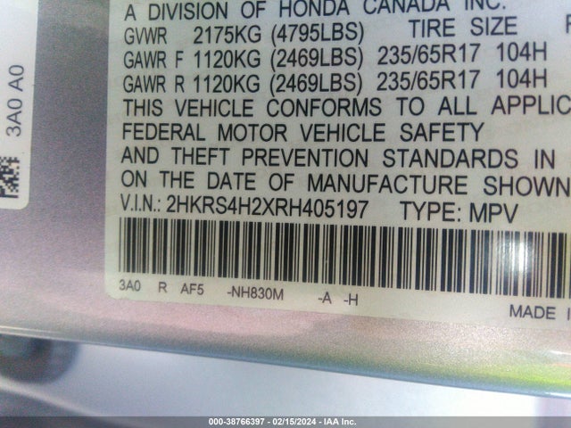 Honda Cr-v Lx Awd 2024 2HKRS4H2XRH405197 Image 9