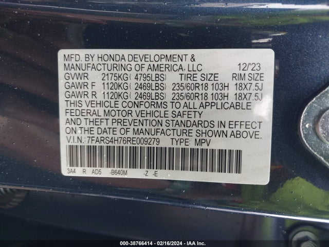 Honda Cr-v Ex-l Awd 2024 7FARS4H76RE009279 Image 9