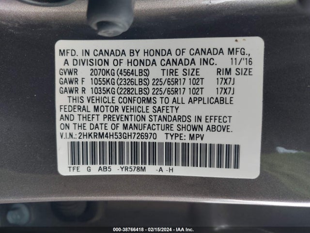 Honda CR-V EX 2016 2HKRM4H53GH726970 Image 9