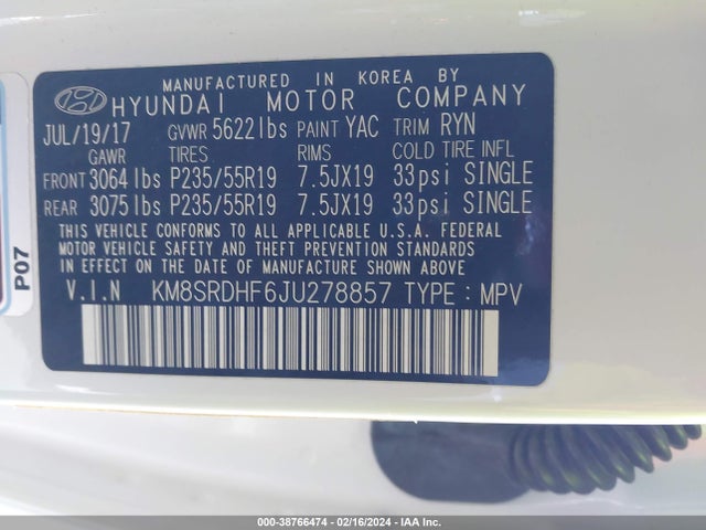 Hyundai Santa Fe Limited Ultimate 2018 KM8SRDHF6JU278857 Image 9