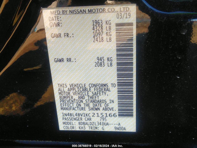 Nissan Altima 2.5 S 2019 1N4BL4BV1KC215166 Image 9