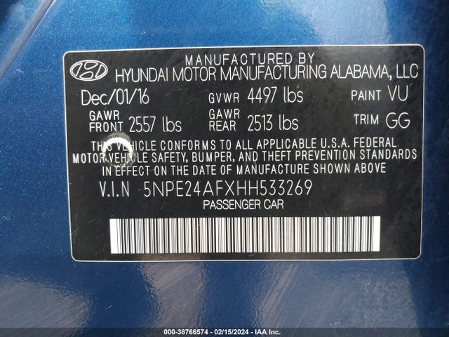 Hyundai SONATA 2017 5NPE24AFXHH533269 Image 9