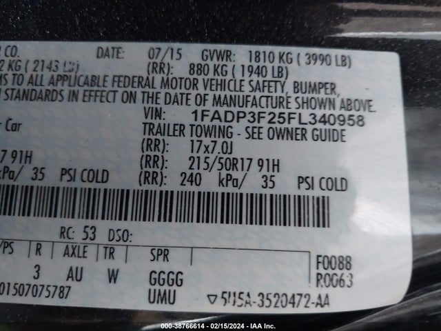 Ford FOCUS SE 2015 1FADP3F25FL340958 Image 9