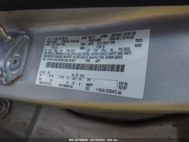 1FMCU0GX5EUE39307 Ford ESCAPE SE