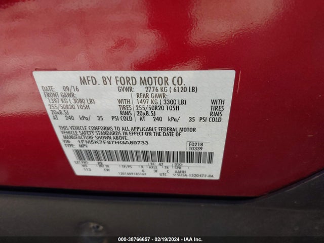 Ford Explorer Limited 2017 1FM5K7F87HGA89733 Image 9