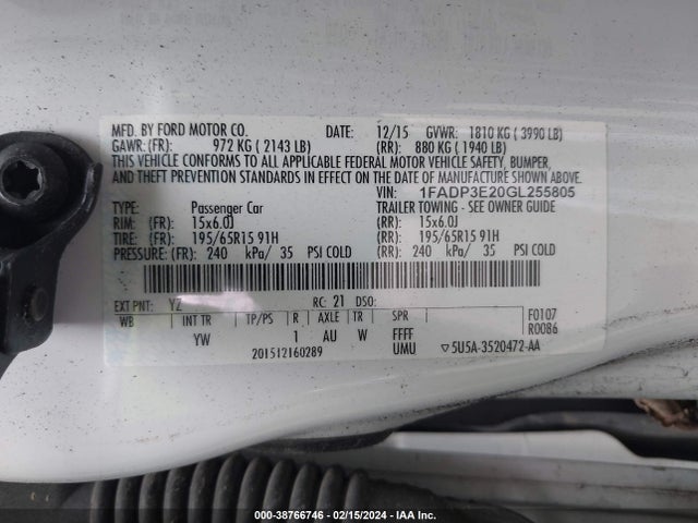 Ford FOCUS S 2016 1FADP3E20GL255805 Image 9