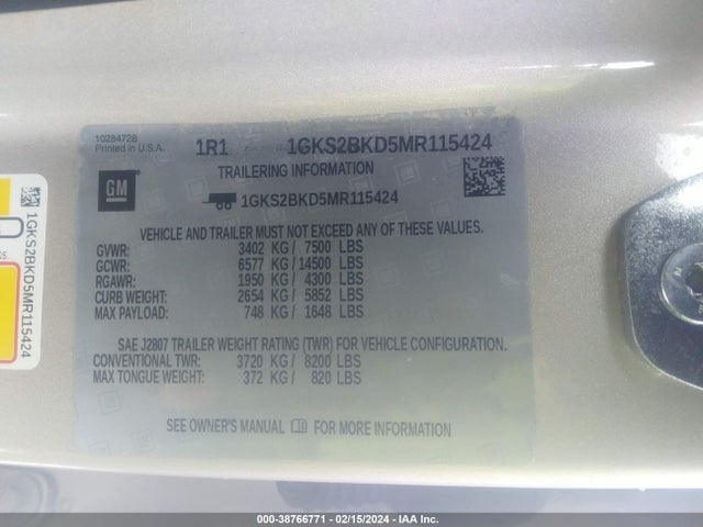 GMC Yukon 4wd Slt 2021 1GKS2BKD5MR115424 Image 9