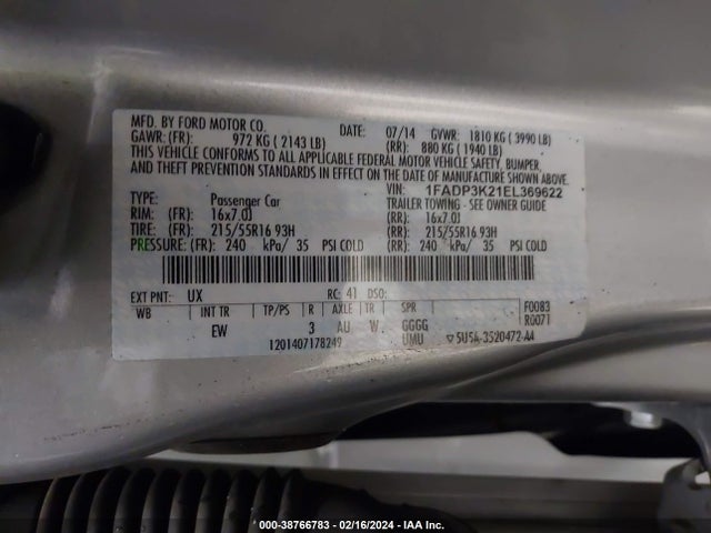 Ford FOCUS SE 2014 1FADP3K21EL369622 Image 9