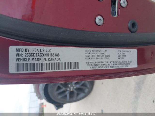 2C3CDZAGXNH165188 Dodge Challenger Sxt