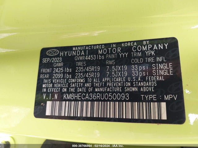Hyundai Kona Limited 2024 KM8HECA36RU050093 Image 9