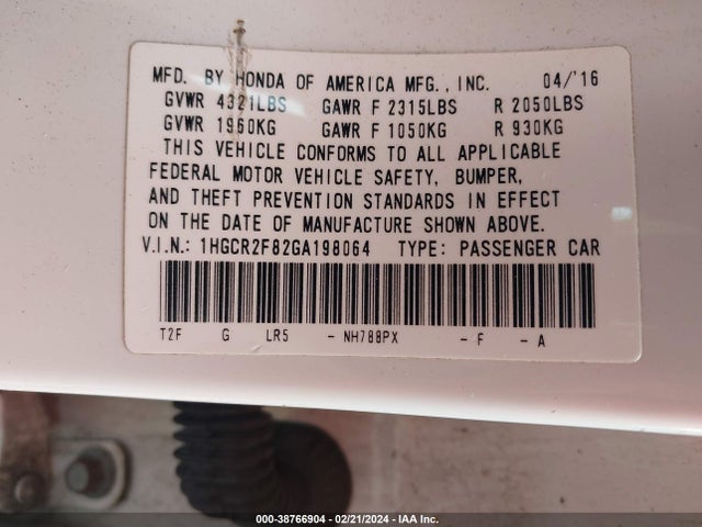 Honda Accord Ex-l 2016 1HGCR2F82GA198064 Image 9