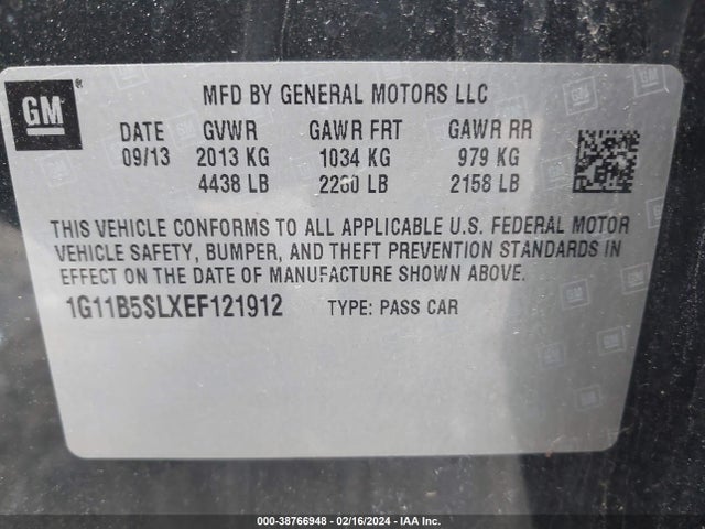 Chevrolet Malibu 1ls 2014 1G11B5SLXEF121912 Image 9