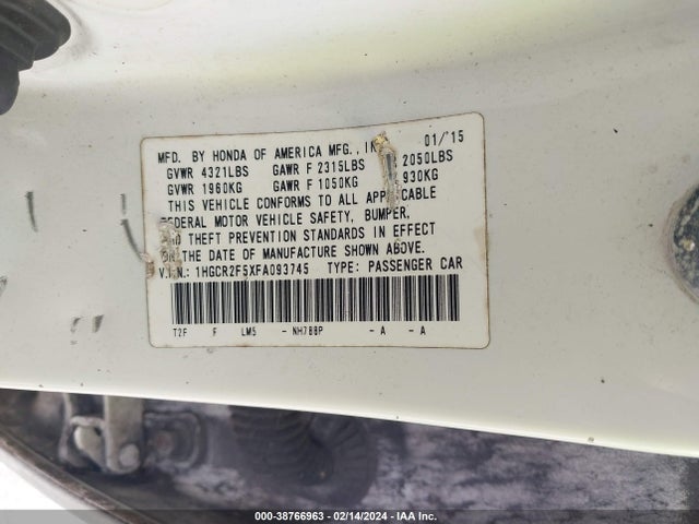 Honda Accord Sport 2015 1HGCR2F5XFA093745 Image 9