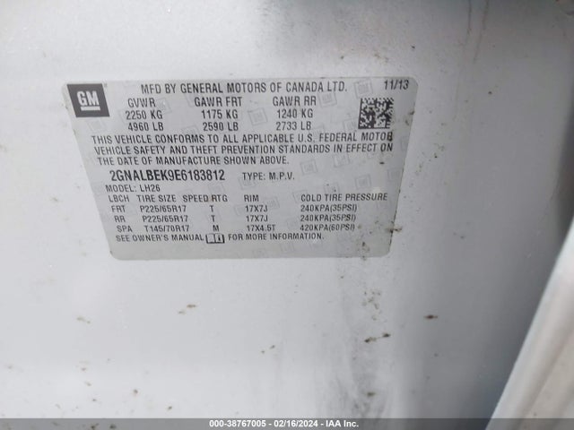 Chevrolet EQUINOX 1LT 2014 2GNALBEK9E6183812 Image 9