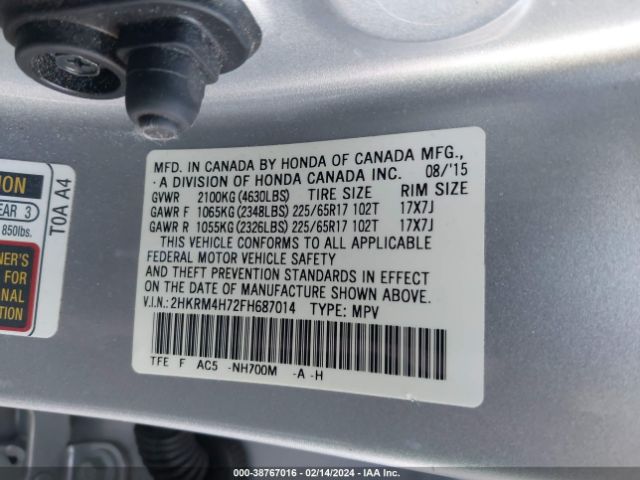 2HKRM4H72FH687014 Honda Cr-v Ex-l