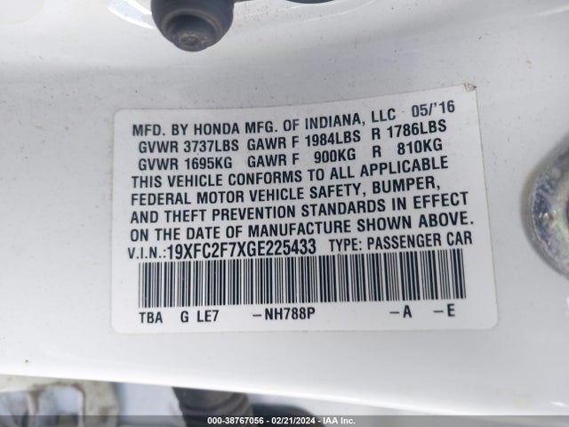 Honda CIVIC EX 2016 19XFC2F7XGE225433 Image 9