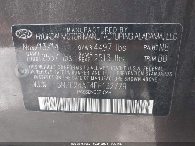 5NPE24AF4FH132779 Hyundai SONATA SE