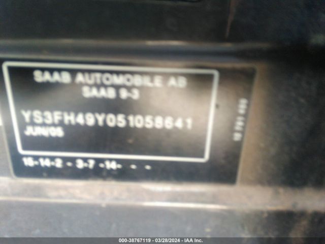2005 SAAB 9-3 YS3FH49Y051058641 Photo 8