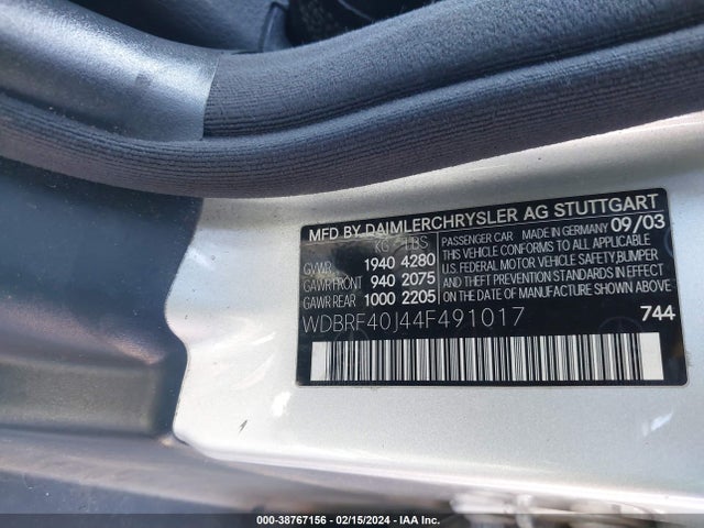 2004 MERCEDES-BENZ C 230 KOMPRESSOR SPORT/SPORT VIN: WDBRF40J44F491017
