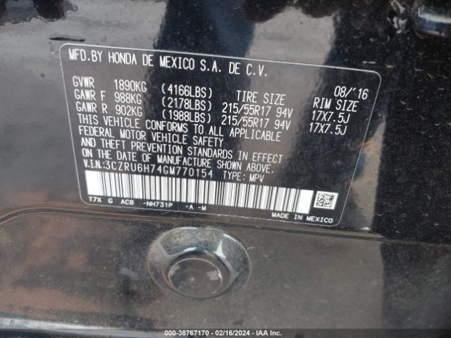 3CZRU6H74GM770154 Honda Hr-v Ex-l