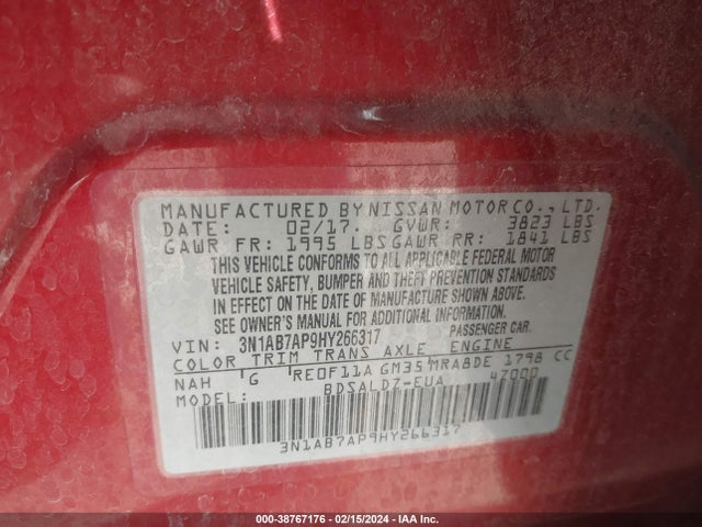 Nissan SENTRA SV 2017 3N1AB7AP9HY266317 Image 9