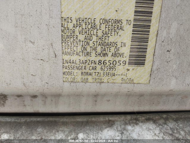 Nissan Altima 2.5 Sl 2015 1N4AL3AP2FN865059 Image 9