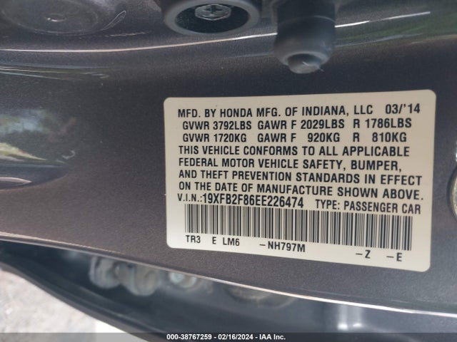 Honda CIVIC EX 2014 19XFB2F86EE226474 Image 9