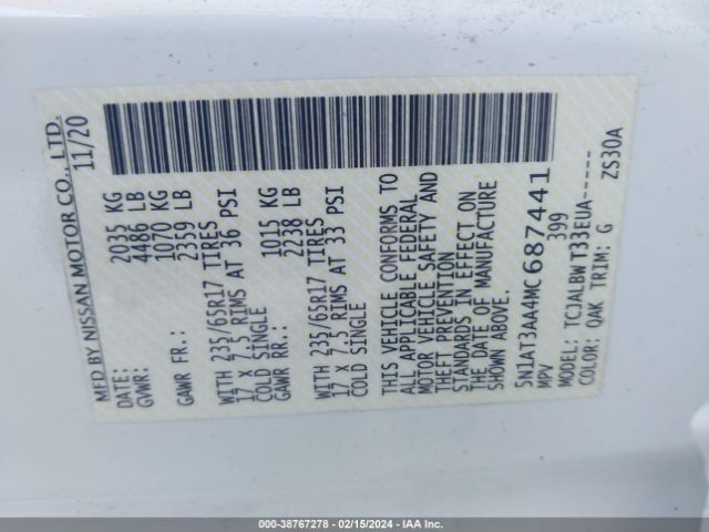 5N1AT3AA4MC687441 Nissan Rogue S Fwd
