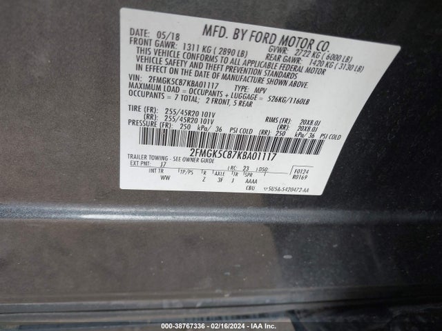 Ford FLEX SEL 2019 2FMGK5C87KBA01117 Image 9