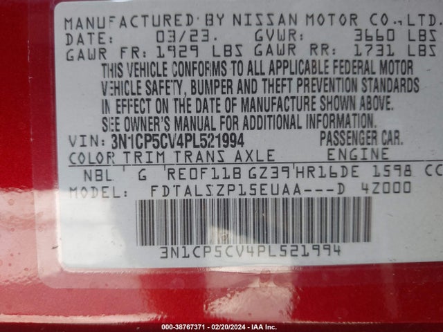Nissan Kicks Sv Xtronic Cvt 2023 3N1CP5CV4PL521994 Image 9