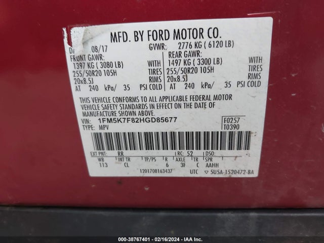 Ford Explorer Limited 2017 1FM5K7F82HGD85677 Image 9