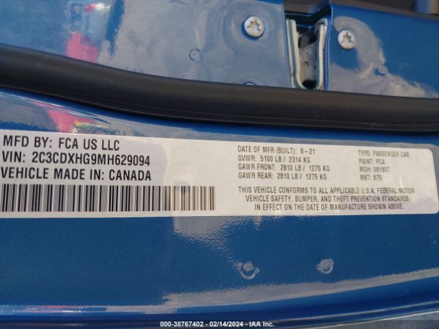 2C3CDXHG9MH629094 Dodge Charger Gt Rwd