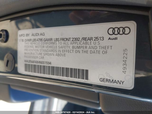 WAUENAF4XHN001594 Audi A4 2.0t Premium