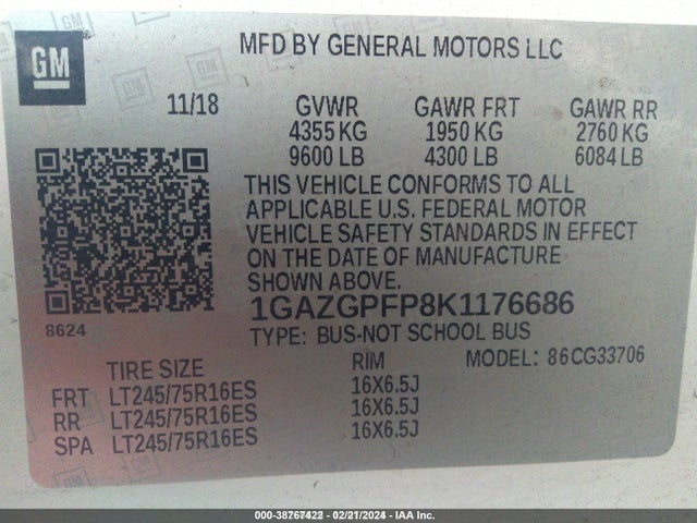 Chevrolet Express 3500 Lt 2019 1GAZGPFP8K1176686 Image 9