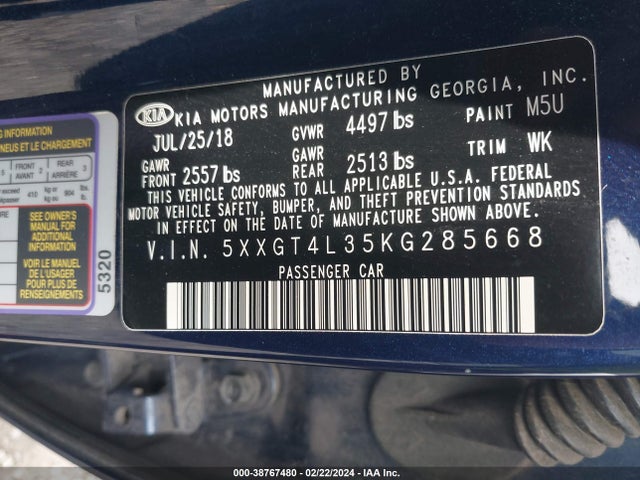 KIA Optima S 2019 5XXGT4L35KG285668 Image 9
