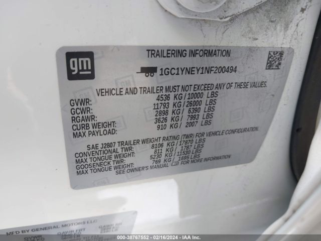 1GC1YNEY1NF200494 Chevrolet Silverado 2500hd 4wd  Standard Bed Lt