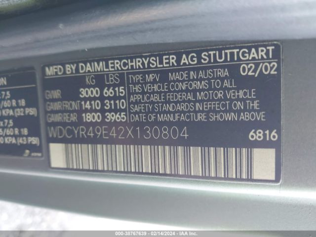 2002 MERCEDES-BENZ G 500 WDCYR49E42X130804 Photo 8