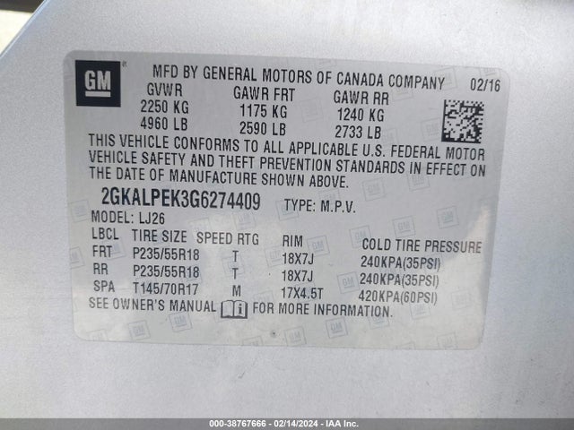 GMC Terrain Slt 2016 2GKALPEK3G6274409 Image 9