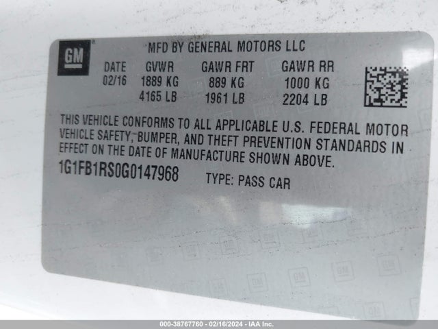 Chevrolet Camaro 1lt 2016 1G1FB1RS0G0147968 Image 9