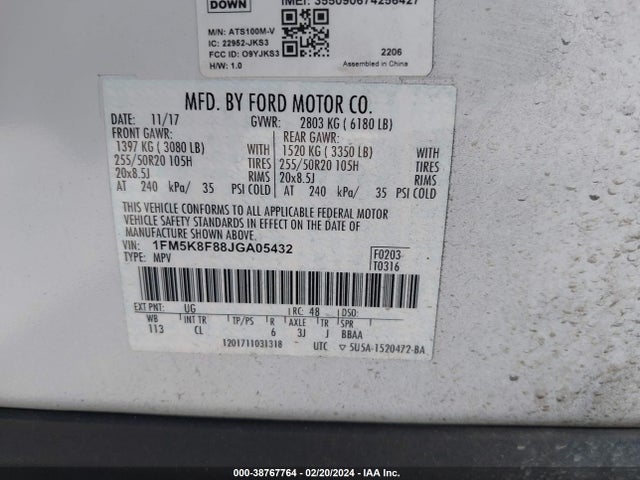 Ford Explorer Limited 2018 1FM5K8F88JGA05432 Image 9