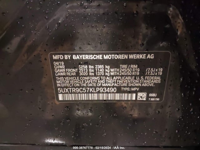BMW X3 Xdrive30i 2019 5UXTR9C57KLP93490 Image 9