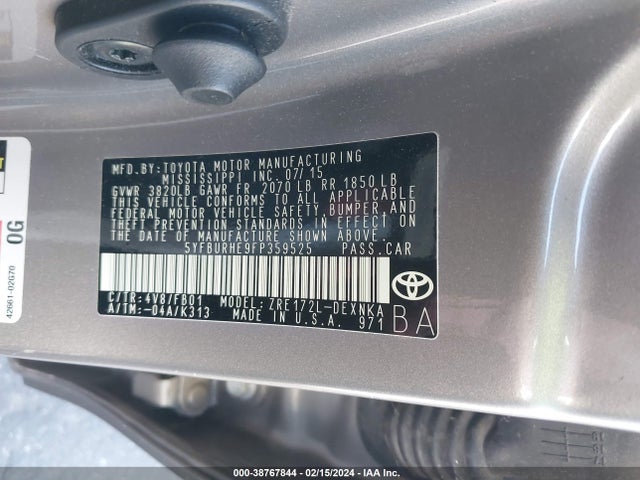 Toyota Corolla Le Plus 2015 5YFBURHE9FP359525 Image 9