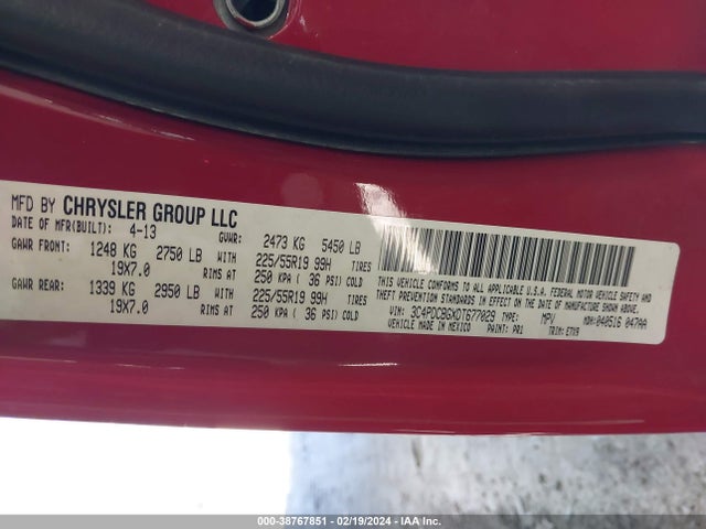 2013 DODGE JOURNEY SXT VIN: 3C4PDCBGXDT677029