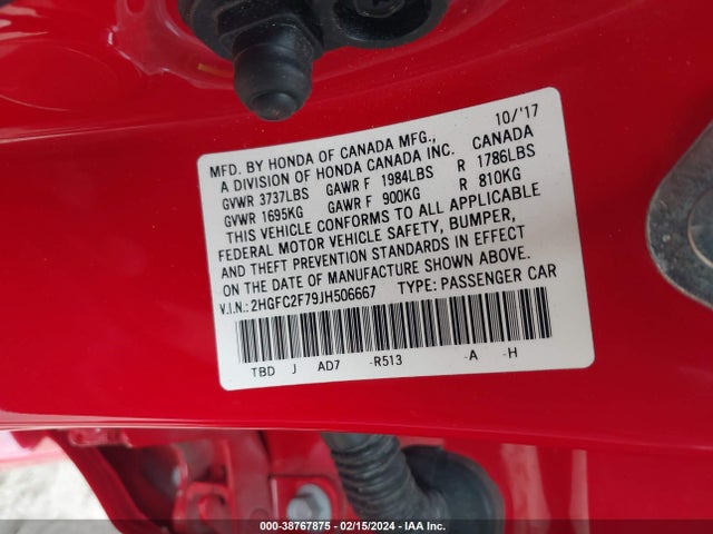 Honda CIVIC EX 2018 2HGFC2F79JH506667 Image 9