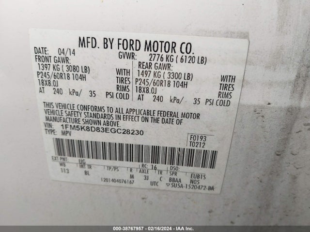 Ford EXPLORER XLT 2014 1FM5K8D83EGC28230 Image 9
