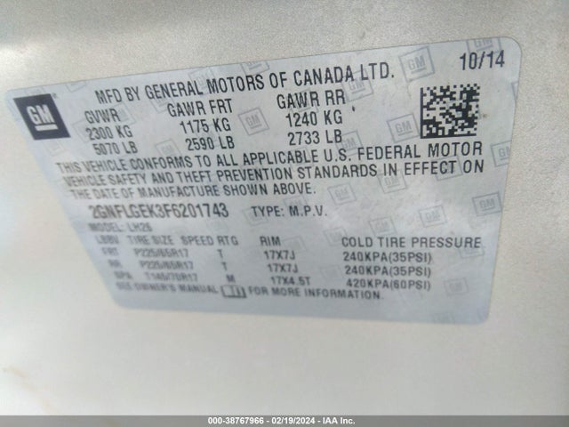 Chevrolet Equinox 2lt 2015 2GNFLGEK3F6201743 Image 9