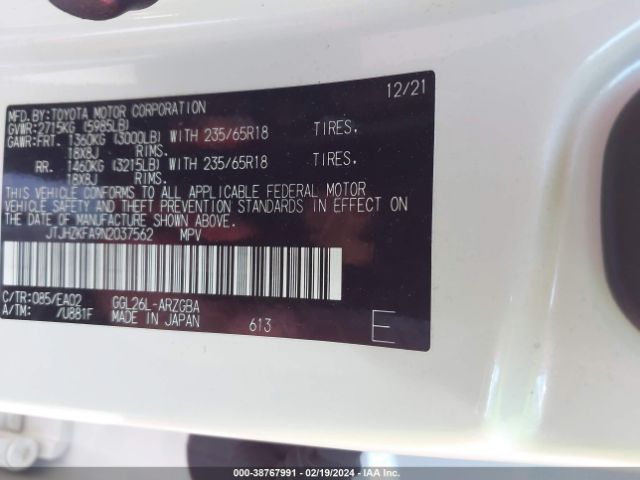 JTJHZKFA9N2037562 Lexus Rx 350l